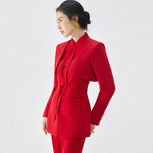 IWY/扶摇系列 新中式国风红色西装外套女年会主持套装秋冬高端改良唐装西服FYC238+FYP239 商品图2