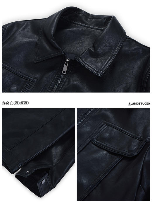 徐太浪黑色轻熟风机车pu皮衣夹克男春秋潮牌时尚痞帅炸街防风外套 商品图3