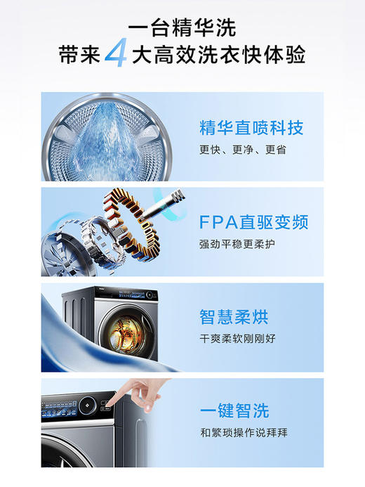 海尔精华洗系列 10KG洗烘一体 直驱 晶彩屏 清新除皱 EG100HMATE85S 商品图5
