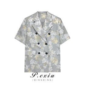 01-1 潘依绣丁丁宠粉夏季新款压花宽松时尚百搭短袖西装 K8143