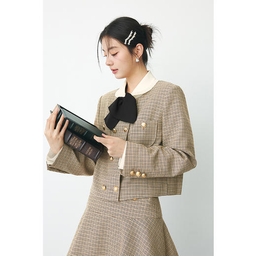 【严选】诗凡黎春千鸟格双排扣经典小香风短外套SF1210011 商品图1