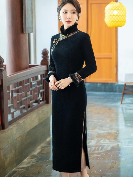 冬款加厚水貂绒长款时尚显瘦复古高档旗袍SYG-767 商品图3