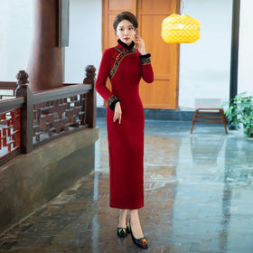 冬款加厚水貂绒长款时尚显瘦复古高档旗袍SYG-767