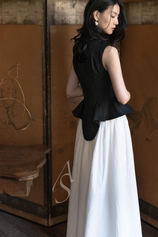 Ashlyn  白色fallon双层有机棉褶皱长半裙 商品图2