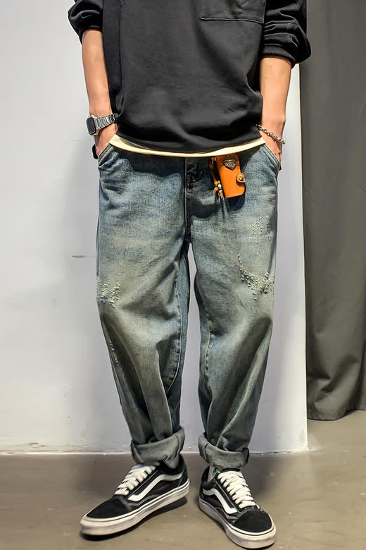 徐太浪美式复古高街水洗牛仔裤男hiphop痞帅做旧裤子宽松直筒长裤 商品图5