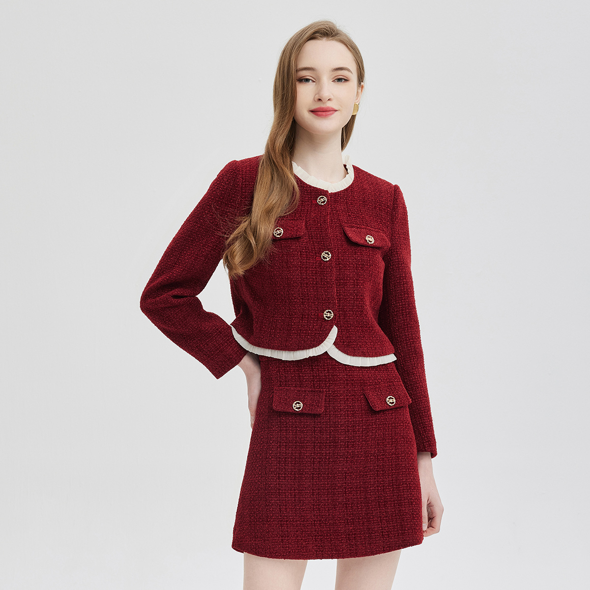 PE105-24春秋新款外套半裙两件套装法式高级感小香风套装