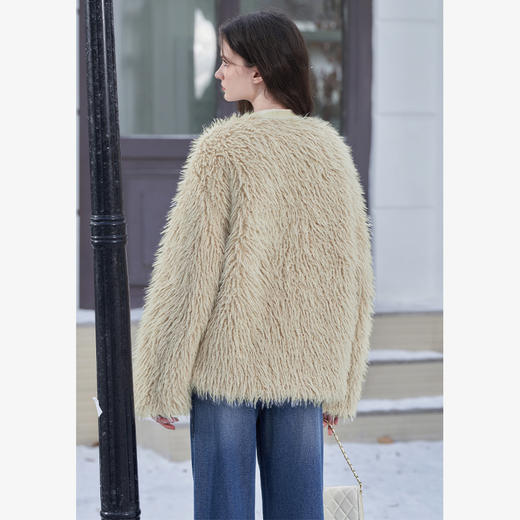 西遇杏色皮毛一体皮草外套秋冬新款韩系气质名媛宽松毛毛外套12432633 商品图4