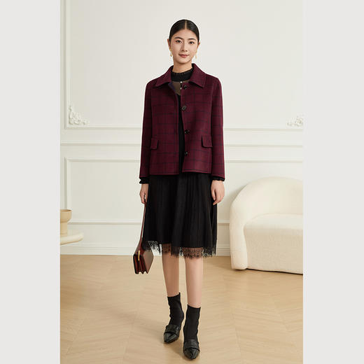 乔万尼绵羊毛大衣格纹短外套ET4B975 商品图3