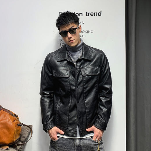 徐太浪皮夹克男春秋高端美式痞帅修身软皮衣机车潮牌外套 商品图2