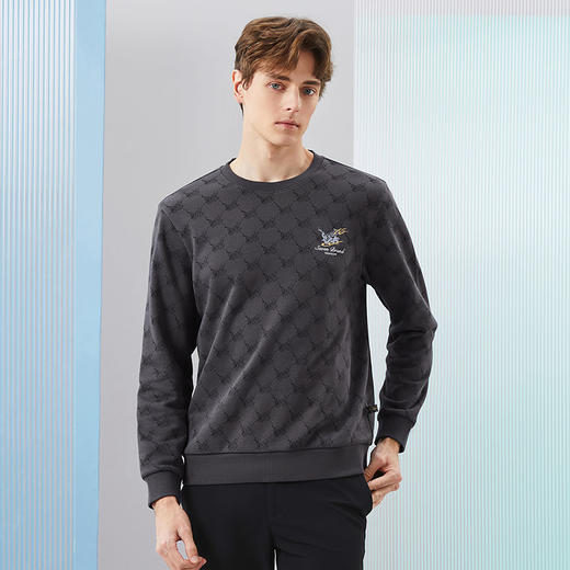 柒牌印花圆领卫衣男2024春季新款时尚潮流中青年套头休闲男士上衣	126W70110 商品图1