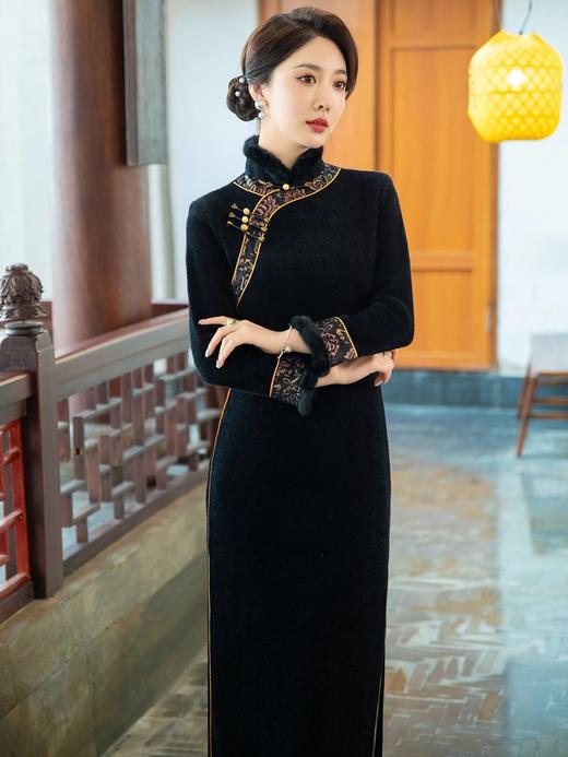 冬款加厚水貂绒长款时尚显瘦复古高档旗袍SYG-767 商品图4