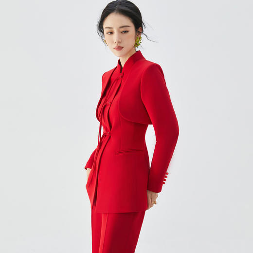 IWY/扶摇系列 新中式国风红色西装外套女年会主持套装秋冬高端改良唐装西服FYC238+FYP239 商品图4