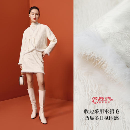 【严选】伊芙丽春氛围感新中式提花水貂毛盘扣夹棉短外套1F1910021 商品图2