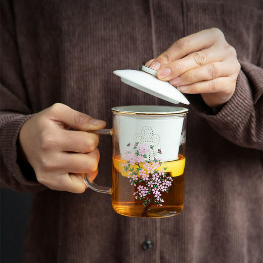 创意变色玻璃水杯家用个性潮流耐热泡茶杯带盖茶水分离办公茶杯子 商品图1