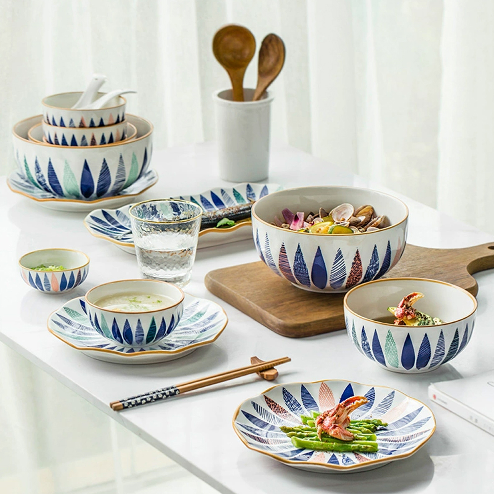 神田 | 绣渤意神田烧蓝叶藤系列碗盘