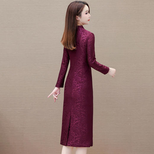 国风优雅，印花中长款时尚新款V领长袖洋气通勤A字裙QYM-XQD-53B73-L 商品图2