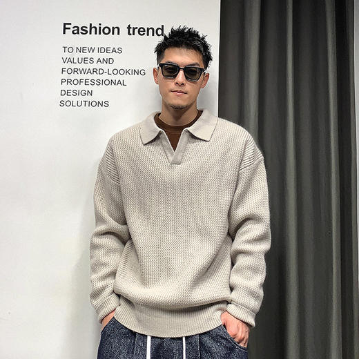 徐太浪秋冬厚款毛衣男美式复古翻领针织衫日系古着vintage毛线衣 商品图1