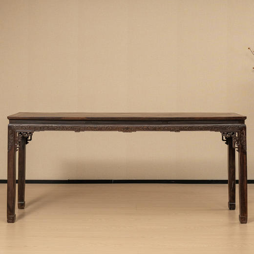 清中期 红木束腰马蹄腿花卉纹条桌 商品图0