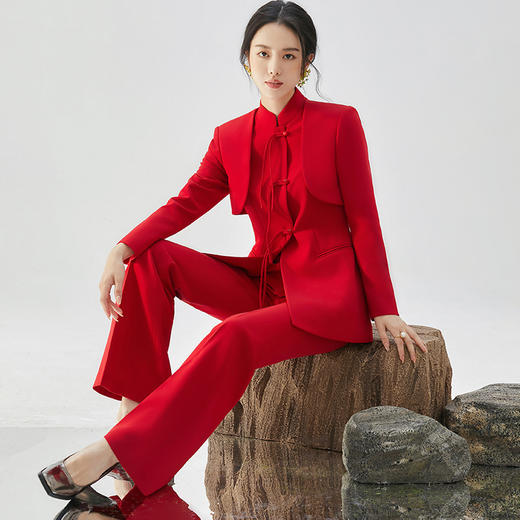 IWY/扶摇系列 新中式国风红色西装外套女年会主持套装秋冬高端改良唐装西服FYC238+FYP239 商品图5