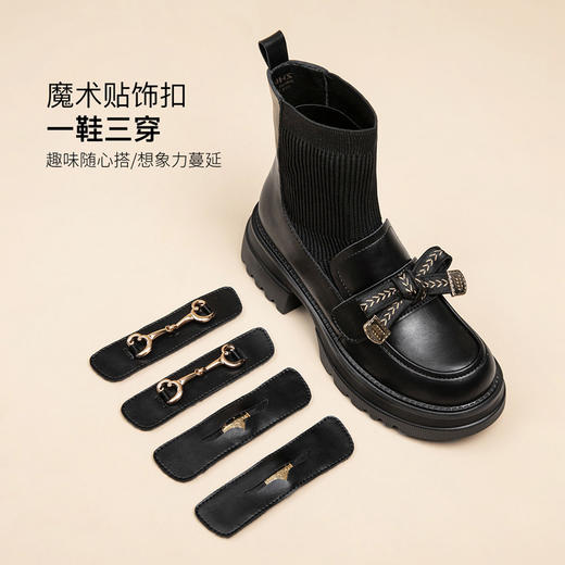 ZHR短靴女2023秋冬新款学院风乐福小皮鞋加绒弹力布袜靴瘦瘦靴子 商品图13