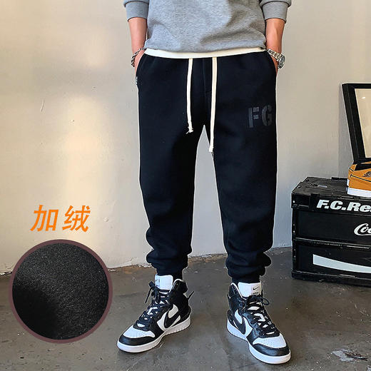 徐太浪美式休闲运动加绒卫裤男秋冬潮流百搭痞帅黑色裤子男生长裤 商品图0