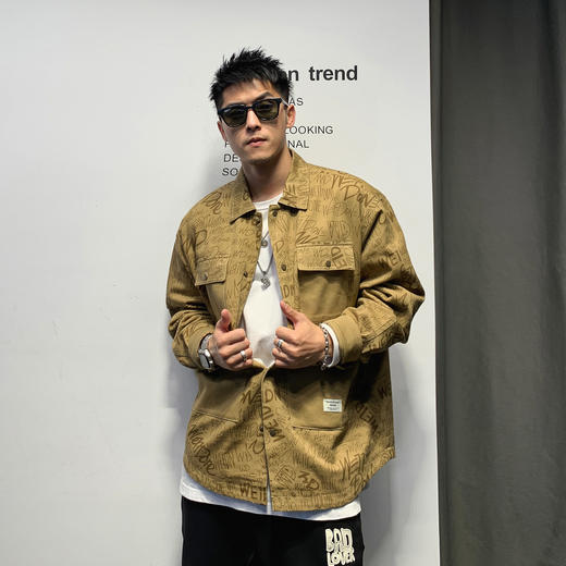 徐太浪字母涂鸦痞帅衬衫男春秋设计感潮牌男装炸街长袖衬衣外套潮 商品图2