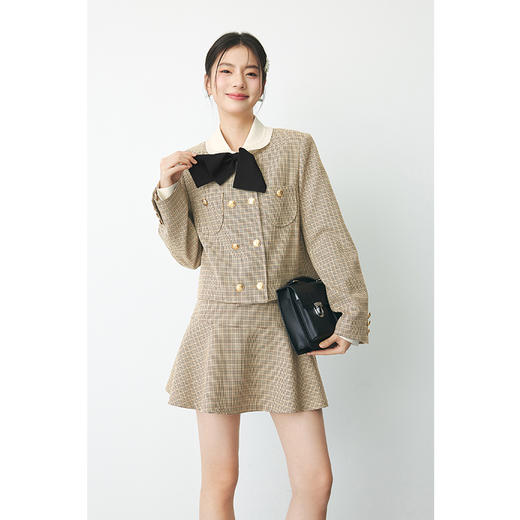 【严选】诗凡黎春千鸟格双排扣经典小香风短外套SF1210011 商品图0