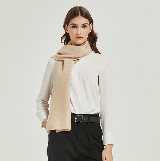 【甄珠贝】男女同款纯色元宝针纯羊绒围巾 商品图2