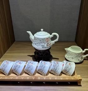 景德镇陶瓷 国瓷红叶 8头手绘雪景茶具