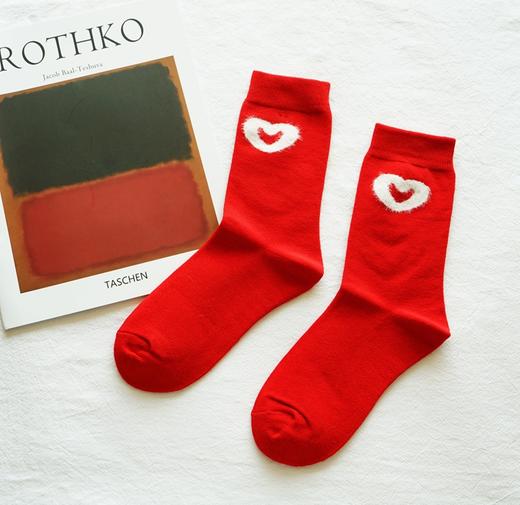 大红爱心短筒女棉袜AU34617 商品图1