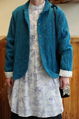 apuntob 小翻领短夹克修身版型孔雀蓝外套