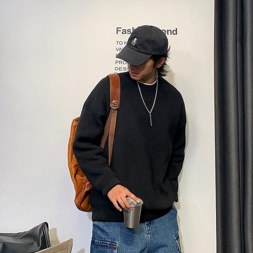 徐太浪日系纯色慵懒气质毛衣男秋冬款潮牌宽松内搭圆领针织衫上衣 商品图2