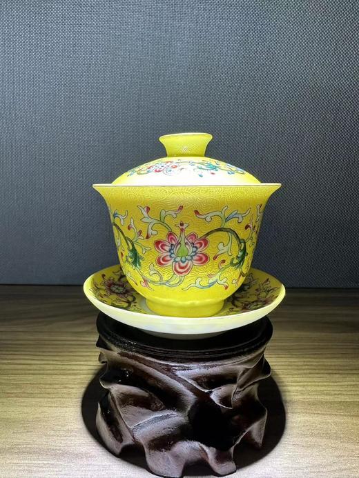 景德镇陶瓷 国瓷红叶 5头手绘扒花黄地富华连绵茶具 商品图1