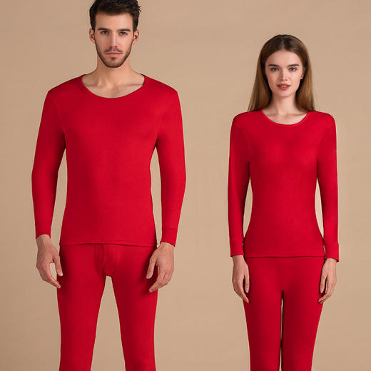 雀说大红色龙年情侣保暖内衣套装男女款内衣秋衣秋裤AL2110 商品图3