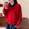383158全羊毛里外连体假两件开衫针织衫，百搭单品，宽松均码。大红 灰 两色，可以搭配基本的黑裤子，黑裙子，黑靴子也可以充分发挥搭配其他的衣服，比如牛仔裤！外套可搭黑色系驼色系的，140斤内可穿 商品缩略图8