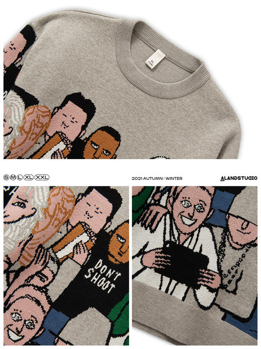 徐太浪加厚毛衣春2023新款男士针织打底衫美式复古圆领套头上衣潮 商品图3