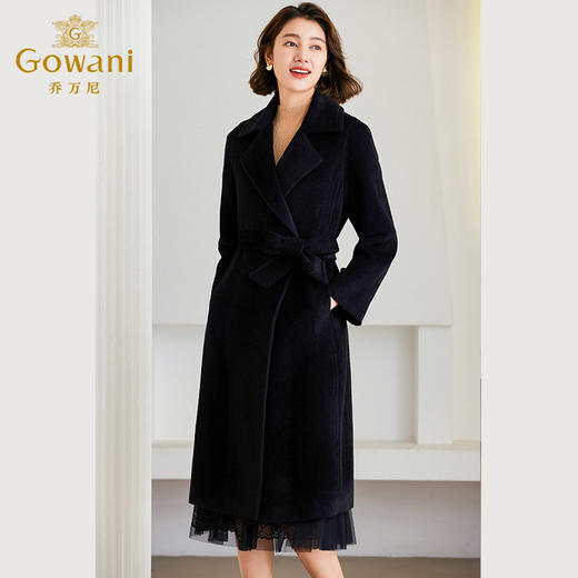 乔万尼冬季羊驼毛羊毛大衣高级感黑色中长款ET4A855 商品图2