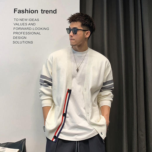 徐太浪复古V领针织开衫外套男春秋薄款潮牌高级感慵懒风休闲毛衣 商品图2