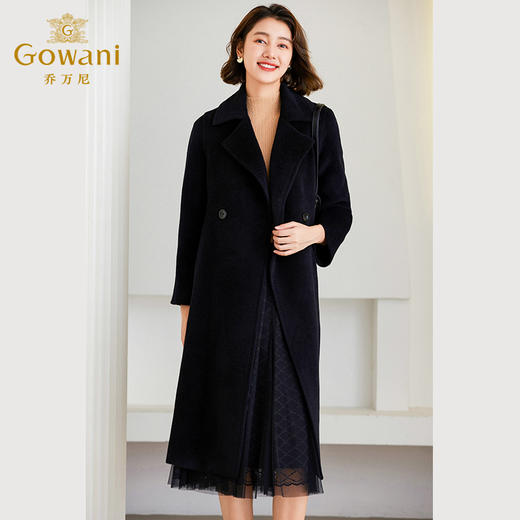 乔万尼冬季羊驼毛羊毛大衣高级感黑色中长款ET4A855 商品图1