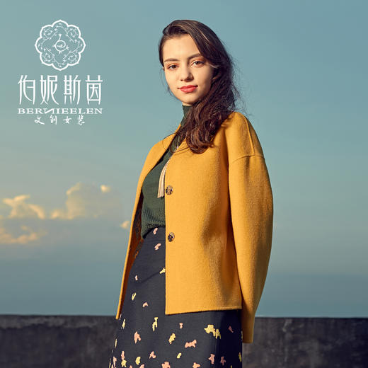 -【伯妮斯茵】100%澳洲羊毛黄色毛呢外套短款大衣 6C6691 商品图2