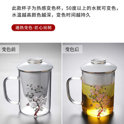 创意变色玻璃水杯家用个性潮流耐热泡茶杯带盖茶水分离办公茶杯子 商品图5