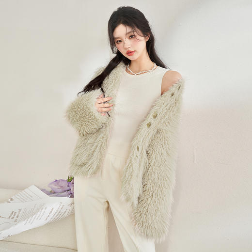 西遇杏色皮毛一体皮草外套秋冬新款韩系气质名媛宽松毛毛外套12432633 商品图2