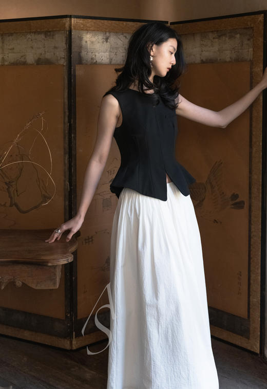 Ashlyn  白色fallon双层有机棉褶皱长半裙 商品图0