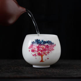高白瓷樱花遇热水变色茶杯主人杯单个大号陶瓷中式茶盏家用个人杯