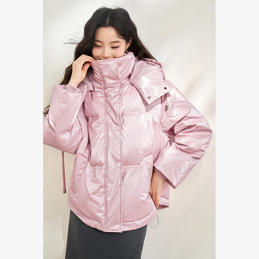 西遇粉色立领连帽羽绒服女秋冬新款小个子韩系加厚短款外套D2438585 商品图3