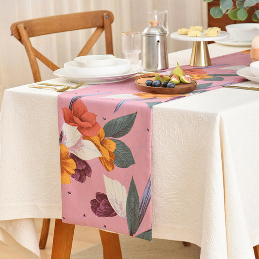 水仙百合印花桌旗轻奢高端田园复古茶几桌旗 商品图1