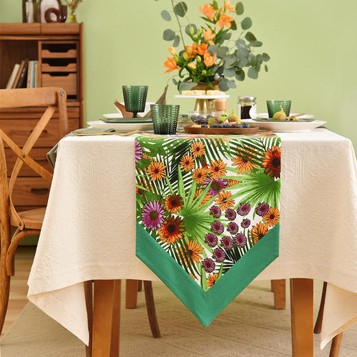 丛林绿意系列桌旗轻奢高端田园复古茶几桌旗 商品图0