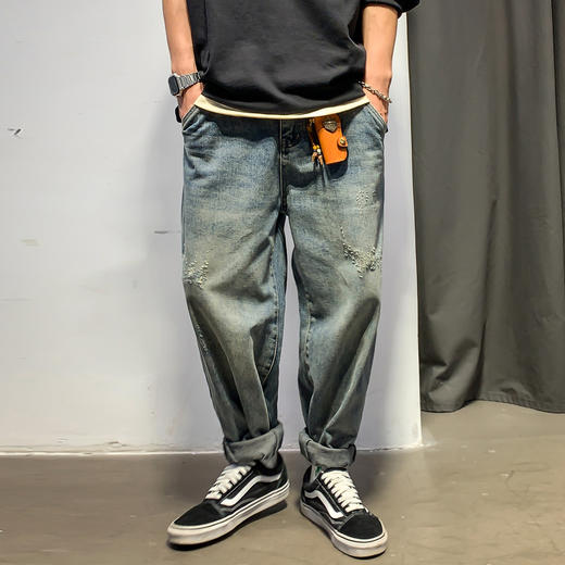 徐太浪美式复古高街水洗牛仔裤男hiphop痞帅做旧裤子宽松直筒长裤 商品图0