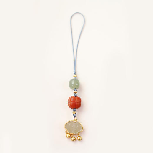 米马原创设计 S925银镀金和田青玉柿柿如意平安锁挂件 锁平安与如意 商品图5