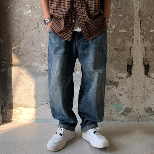 徐太浪宽松直筒阔腿牛仔裤男美式街头水洗长裤高街复古hiphop裤子 商品图2